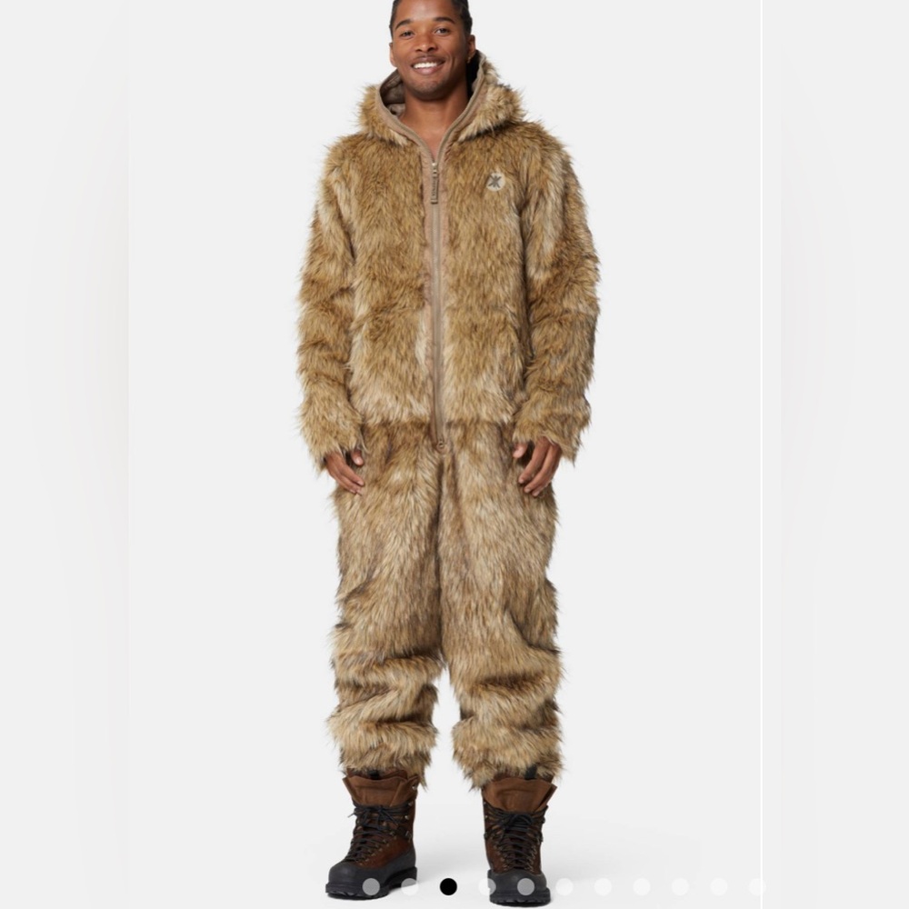 Onepiece Faux Fur Brown Hooded Jumpsuit